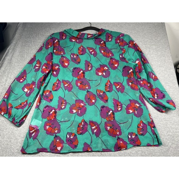 ModCloth Floral Peter Pan Collar Sheer Blouse Green Large retro - Picture 8 of 8